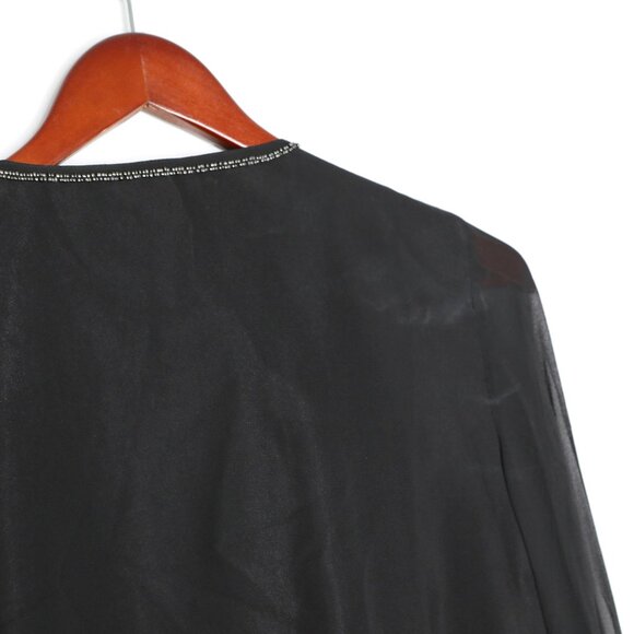 Vintage BCS Silk Sequin Embellished Tunic Top Bell Sleeves Black Metallic Beaded - Picture 15 of 16